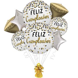 Black, Silver & Gold Glitter Cumpleaños Foil Balloon Bouquet